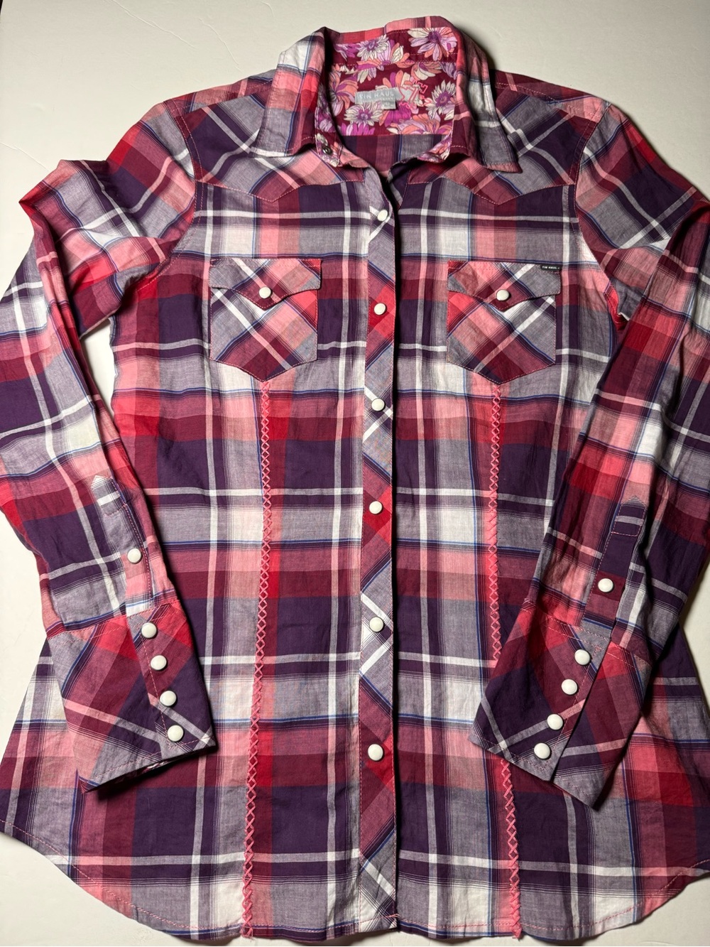 Tin Haul Western Pearl SnapShirt Women’s S Plaid Cowgirl Embroidered
